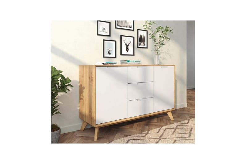 Skjenk Ezra 120x40x75 cm, Wotan eik/hvit - 120x40x75 cm, Wotan eik/hvit - Oppbevaring - Oppbevaringsmøbler - Sideboard & skjenk