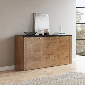 Skjenk Larona 2 dører med 3 skuffer - Lefkas Eik - Oppbevaring - Oppbevaringsmøbler - Sideboard & skjenk