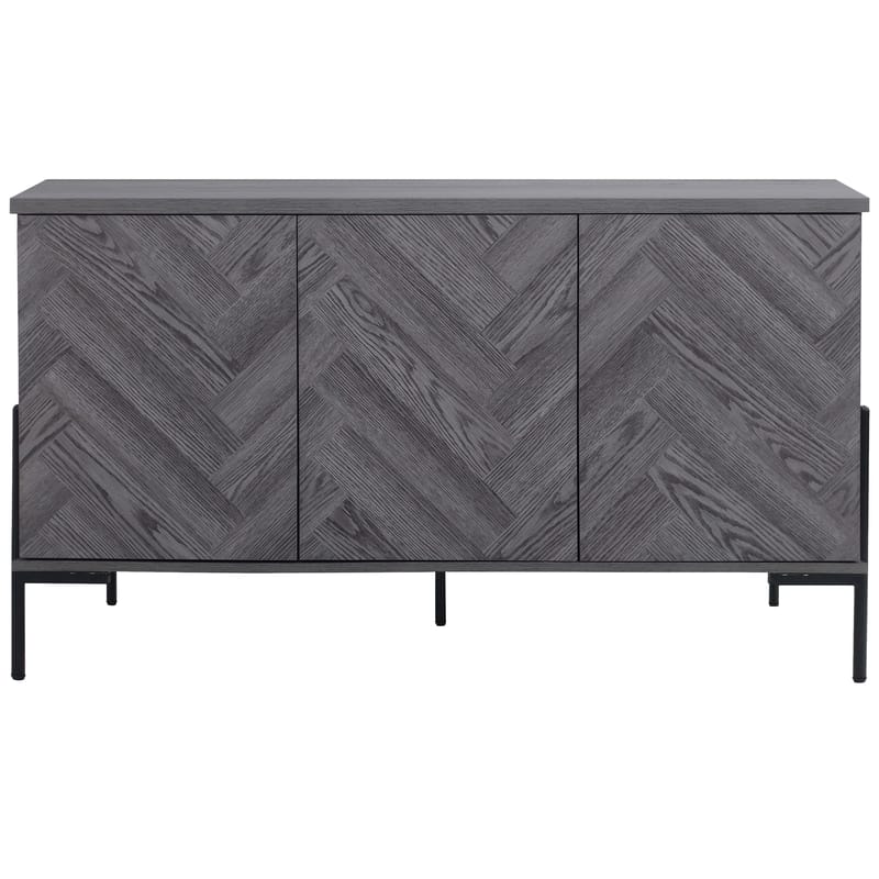 Skjenk Loft24 Charlene Grått fiskebein/grå eik 3 dører - Grå eik i fiskebeinsmønster / grå eik - Oppbevaring - Oppbevaringsmøbler - Sideboard & skjenk