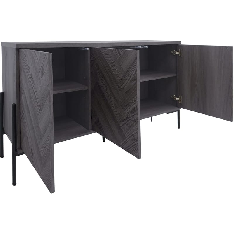 Skjenk Loft24 Charlene Grått fiskebein/grå eik 3 dører - Grå eik i fiskebeinsmønster / grå eik - Oppbevaring - Oppbevaringsmøbler - Sideboard & skjenk