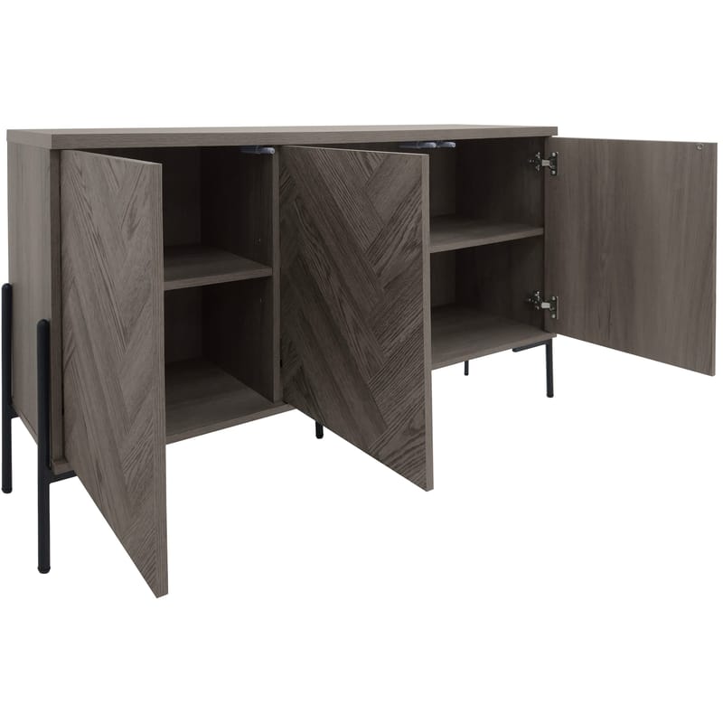 Skjenk Loft24 Charlene Hvitt fiskebein/hvit eik 3 dører - Hvit eik i fiskebeinsmønster / hvit eik - Oppbevaring - Oppbevaringsmøbler - Sideboard & skjenk