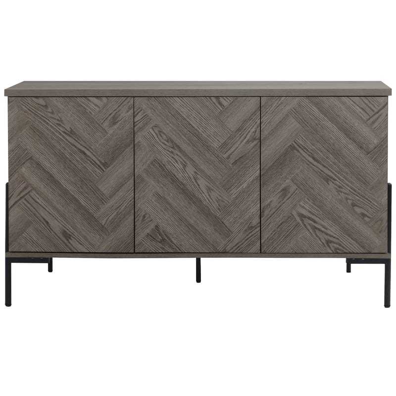 Skjenk Loft24 Charlene Hvitt fiskebein/hvit eik 3 dører - Hvit eik i fiskebeinsmønster / hvit eik - Oppbevaring - Oppbevaringsmøbler - Sideboard & skjenk