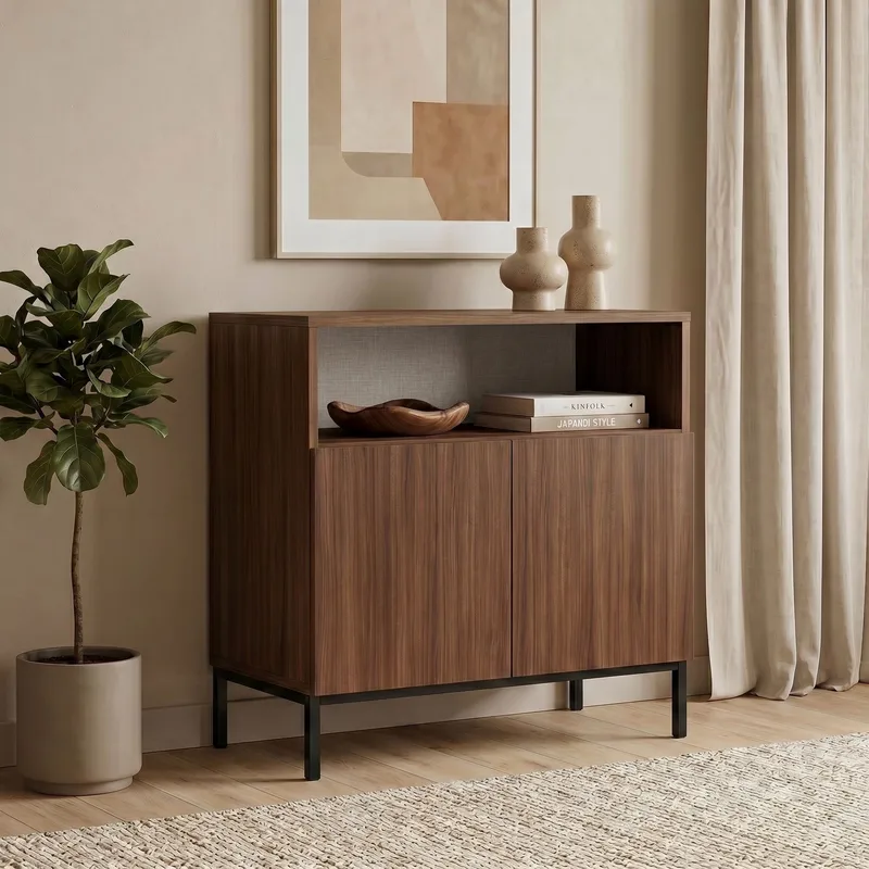 Skjenk Nordure Palmer (80 x 80 x 40 cm) Milano Valnøtt Svart - Milano valnøtt og svart - Oppbevaring - Oppbevaringsmøbler - Sideboard & skjenk