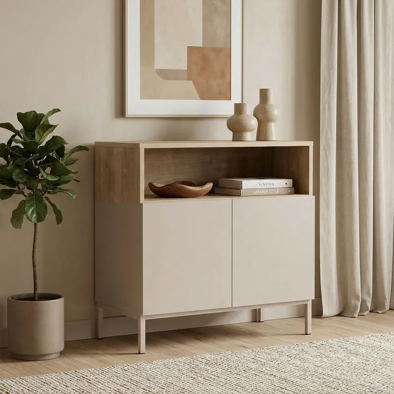 Skjenk Nordure Palmer (80 x 80 x 40 cm) Sandstein Safir Eik - Sandstein Safir Eik - Oppbevaring - Oppbevaringsmøbler - Sideboard & skjenk
