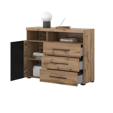 Skjenk Roger 1 Dør med 3 Skuffer - Wotan eik - Oppbevaring - Oppbevaringsmøbler - Sideboard & skjenk