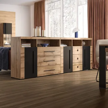 Skjenk Roger 1 Dør med 3 Skuffer - Wotan eik - Oppbevaring - Oppbevaringsmøbler - Sideboard & skjenk