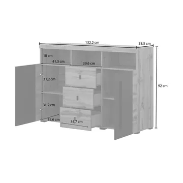 Skjenk Roger 2 Dører med 3 Skuffer - Wotan eik, 132 cm - Oppbevaring - Oppbevaringsmøbler - Sideboard & skjenk