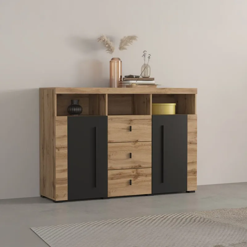 Skjenk Roger 2 Dører med 3 Skuffer - Wotan eik, 132 cm - Oppbevaring - Oppbevaringsmøbler - Sideboard & skjenk