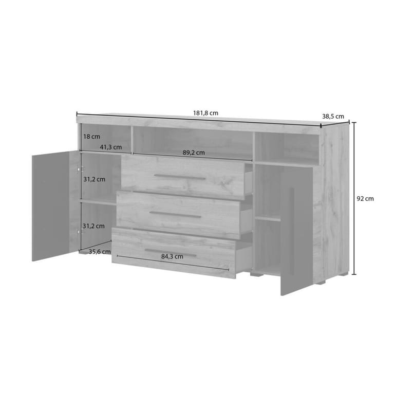 Skjenk Roger 2 Dører med 3 Skuffer - Wotan eik, 182 cm - Oppbevaring - Oppbevaringsmøbler - Sideboard & skjenk