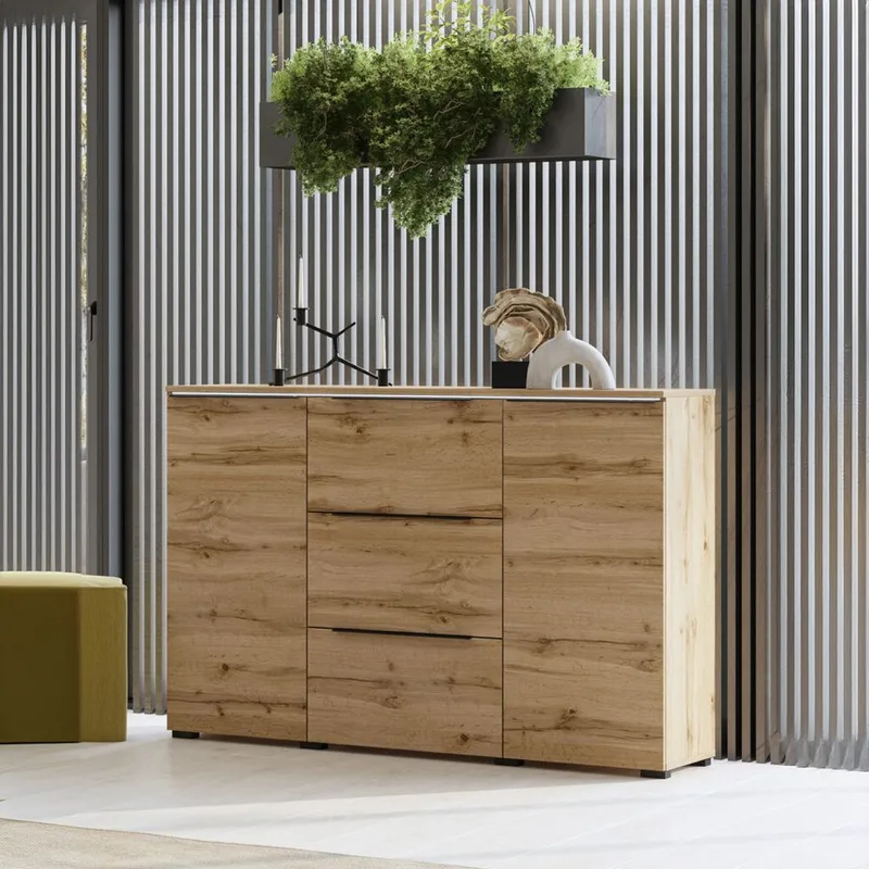 Skjenk Tana med 2 dører og 3 skuffer - Wotan eik - Oppbevaring - Oppbevaringsmøbler - Sideboard & skjenk