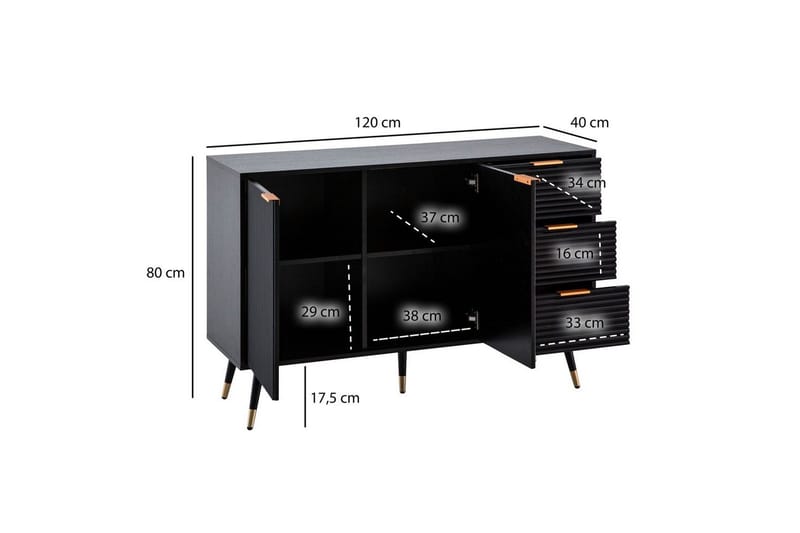 Skjenk Wohnling Foliert sponplate eikelook 120 cm 2 dører 3 skuffer Moderne - Møbler - Bord - Avlastningsbord & sidobord - Lampebord & sidebord