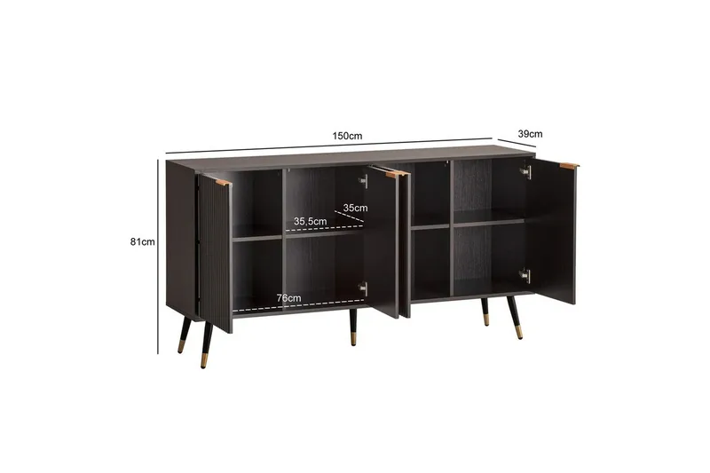 Skjenk Wohnling Foliert sponplate eikelook 150 cm 4 dører Moderne - Møbler - Bord - Avlastningsbord & sidobord - Konsollbord & gangbord