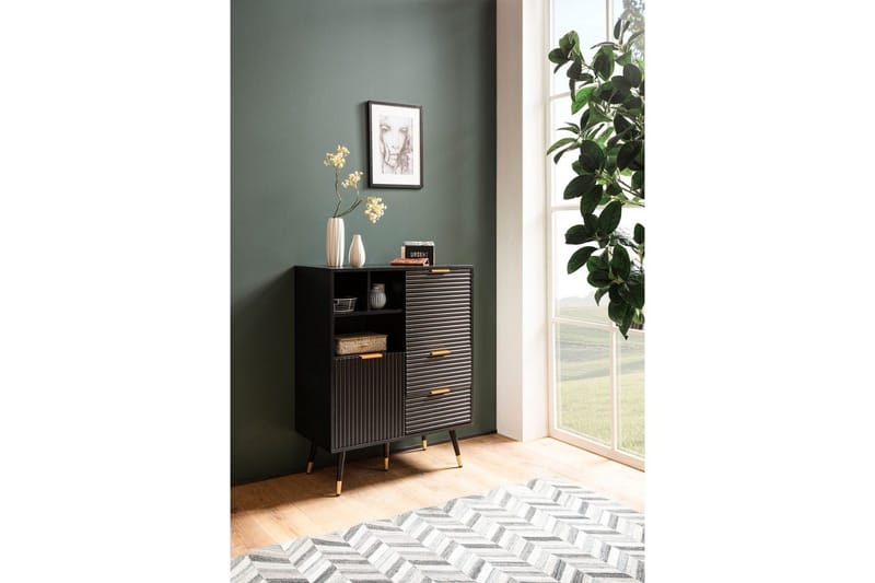 Skjenk Wohnling Foliert sponplate eikelook 77 cm 2 dører 2 skuffer Lagringsplass Moderne - Møbler - Bord - Avlastningsbord & sidobord - Lampebord & sidebord