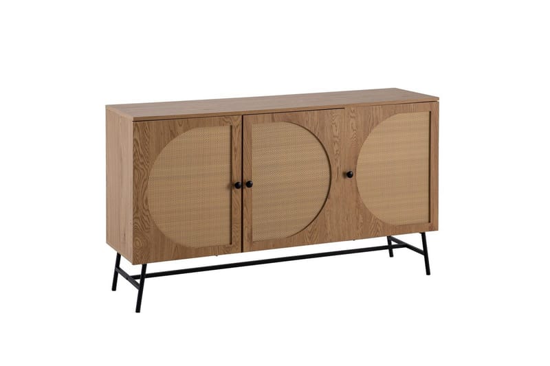 Skjenk Wohnling Foliert sponplate eikelook halvsirkel Rattanflett-utseende 3 dører Moderne - Møbler - Bord - Avlastningsbord & sidobord - Lampebord & sidebord