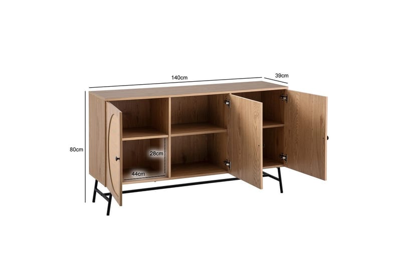 Skjenk Wohnling Foliert sponplate eikelook halvsirkel Rattanflett-utseende 3 dører Moderne - Møbler - Bord - Avlastningsbord & sidobord - Lampebord & sidebord