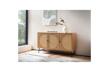 Skjenk Wohnling Foliert sponplate eikelook halvsirkel Rattanflett-utseende 3 dører Moderne - Møbler - Bord - Avlastningsbord & sidobord - Lampebord & sidebord