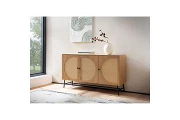 Skjenk Wohnling Foliert sponplate eikelook halvsirkel Rattanflett-utseende 3 dører Moderne - Møbler - Bord - Avlastningsbord & sidobord - Lampebord & sidebord