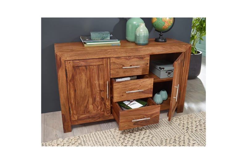 Skjenk Wohnling Heltre 118 x 40 cm 2 dører 3 skuffer Landlig stil - Møbler - Bord - Avlastningsbord & sidobord - Lampebord & sidebord