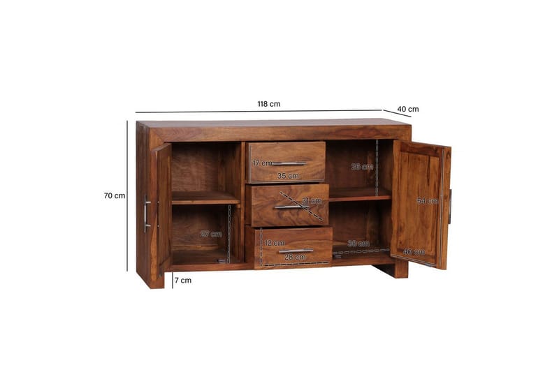 Skjenk Wohnling Heltre 118 x 40 cm 2 dører 3 skuffer Landlig stil - Møbler - Bord - Avlastningsbord & sidobord - Lampebord & sidebord