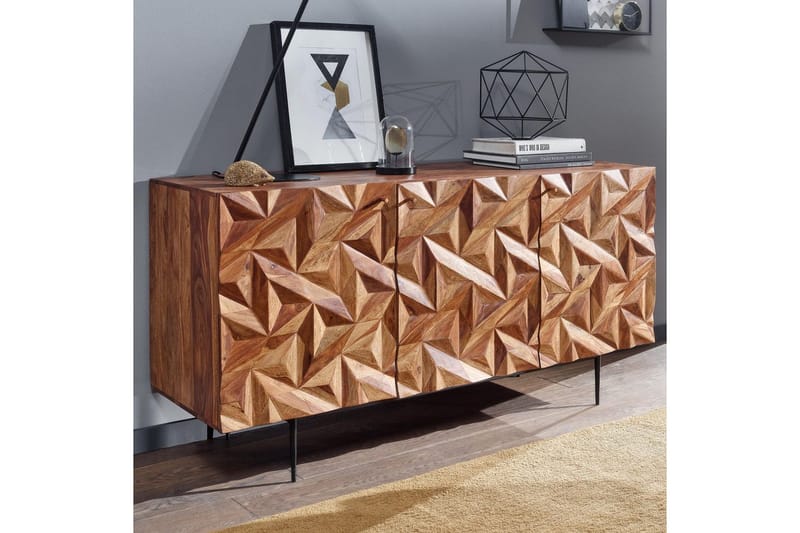 Skjenk Wohnling Massivt tre 3D geometrisk front 144 cm Industriell - Møbler - Bord - Avlastningsbord & sidobord - Lampebord & sidebord