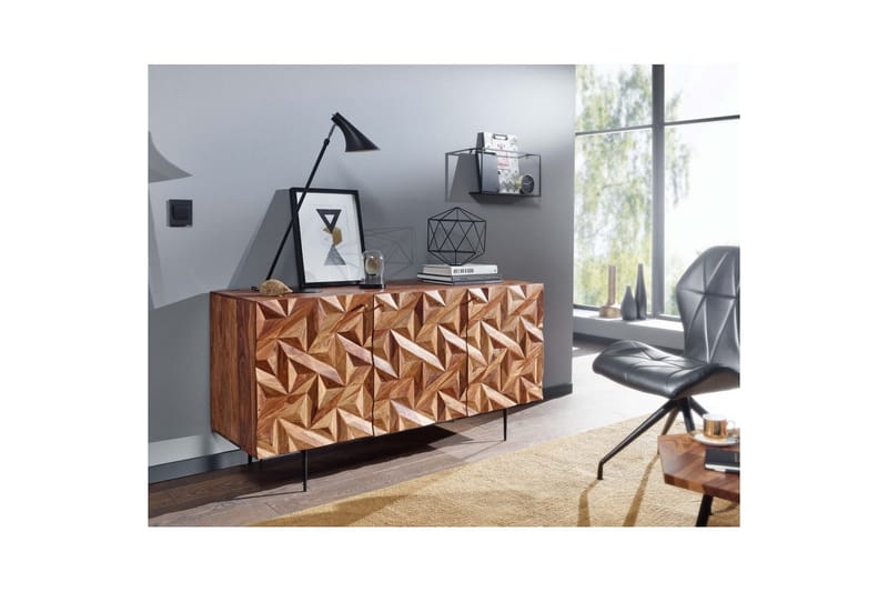 Skjenk Wohnling Massivt tre 3D geometrisk front 144 cm Industriell - Møbler - Bord - Avlastningsbord & sidobord - Lampebord & sidebord
