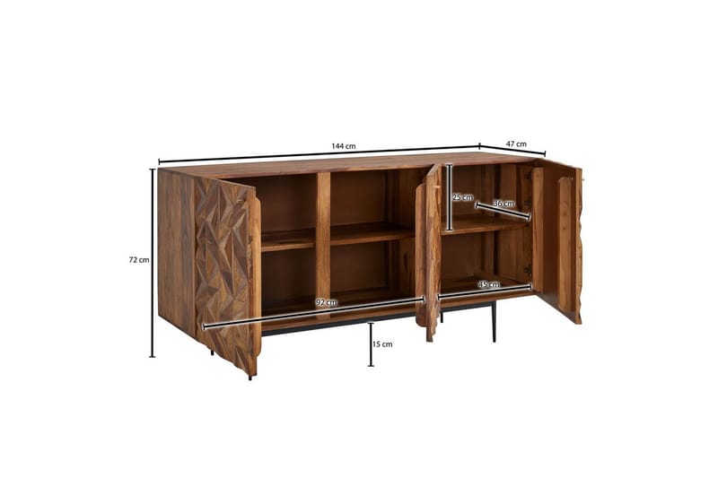 Skjenk Wohnling Massivt tre 3D geometrisk front 144 cm Industriell - Møbler - Bord - Avlastningsbord & sidobord - Lampebord & sidebord