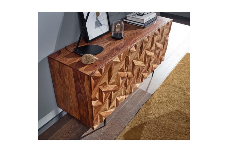 Skjenk Wohnling Massivt tre 3D geometrisk front 144 cm Industriell - Møbler - Bord - Avlastningsbord & sidobord - Lampebord & sidebord