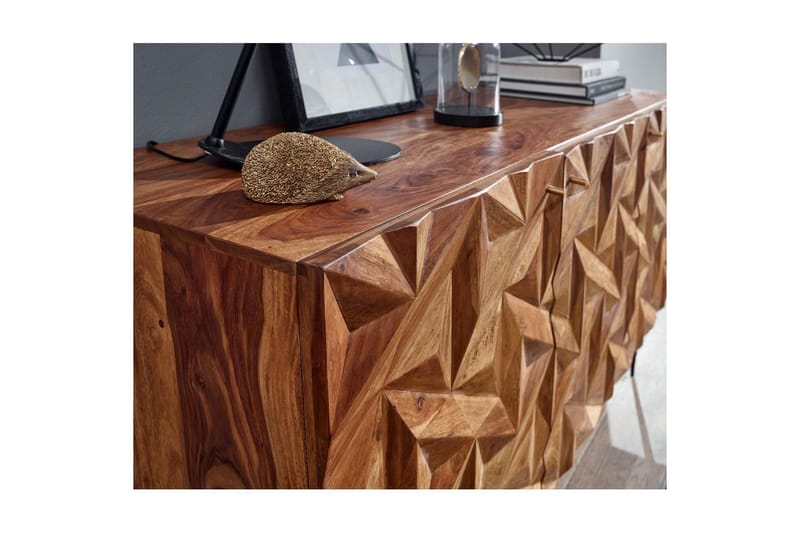 Skjenk Wohnling Massivt tre 3D geometrisk front 144 cm Industriell - Møbler - Bord - Avlastningsbord & sidobord - Lampebord & sidebord