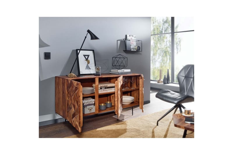 Skjenk Wohnling Massivt tre 3D geometrisk front 144 cm Industriell - Møbler - Bord - Avlastningsbord & sidobord - Lampebord & sidebord
