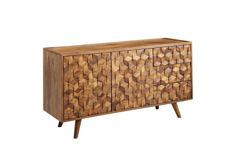 Skjenk Wohnling Massivt tre 3D kubeoptikk front 138 cm Landlig stil - Møbler - Bord - Avlastningsbord & sidobord - Lampebord & sidebord