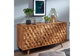 Skjenk Wohnling Massivt tre 3D kubeoptikk front 138 cm Landlig stil - Møbler - Bord - Avlastningsbord & sidobord - Lampebord & sidebord