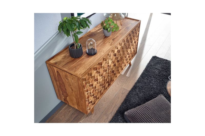 Skjenk Wohnling Massivt tre 3D kubeoptikk front 138 cm Landlig stil - Møbler - Bord - Avlastningsbord & sidobord - Lampebord & sidebord