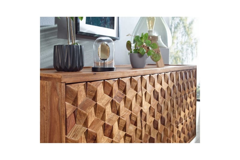 Skjenk Wohnling Massivt tre 3D kubeoptikk front 138 cm Landlig stil - Møbler - Bord - Avlastningsbord & sidobord - Lampebord & sidebord