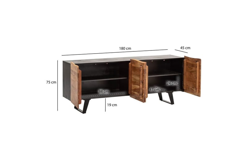 Skjenk Wohnling Massivt treverk trekanter 180 cm 4 dører industriell - Oppbevaring - Oppbevaringsmøbler - Sideboard & skjenk