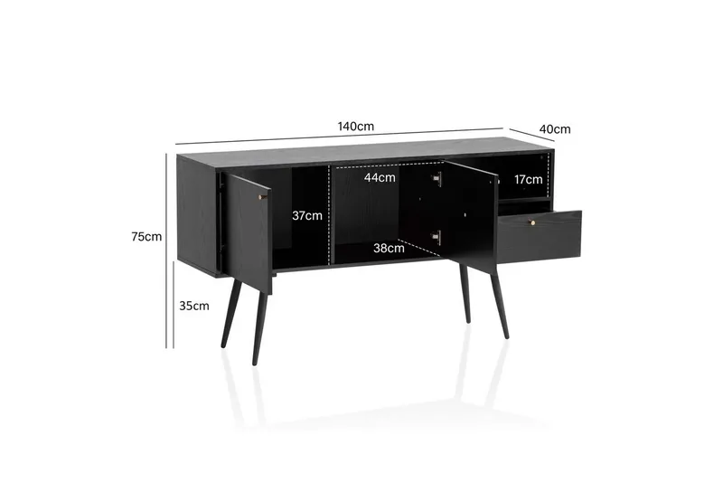 Skjenk Wohnling Melaminbelagt MDF 140 cm med 2 Dører 1 Skuff Moderne - Oppbevaring - Oppbevaringsmøbler - Sideboard & skjenk