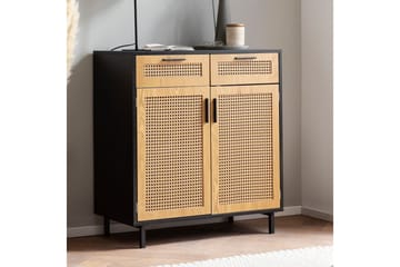 Skjenk Wohnling Melaminbelagt MDF 80 cm 2 dører 2 skuffer med flettverk i Wieners stil moderne - Møbler - Bord - Avlastningsbord & sidobord - Lampebord & sidebord