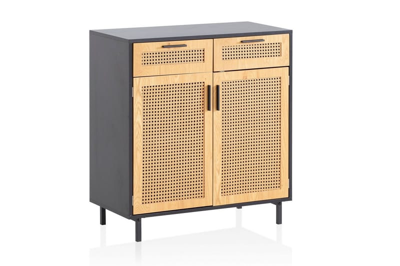 Skjenk Wohnling Melaminbelagt MDF 80 cm 2 dører 2 skuffer med flettverk i Wieners stil moderne - Møbler - Bord - Avlastningsbord & sidobord - Lampebord & sidebord