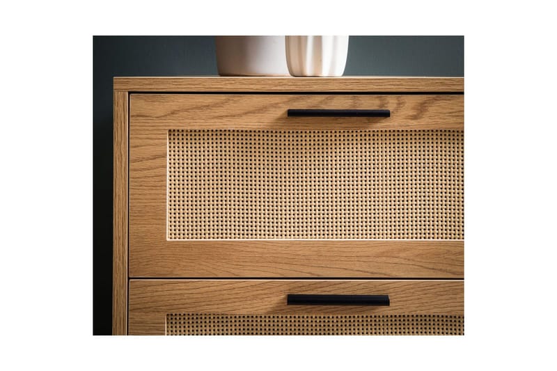 Skjenk Wohnling Melaminbelagt MDF Eik Optikk 3 Skuffer 1 Dør med Rattan Front Moderne - Møbler - Bord - Avlastningsbord & sidobord - Lampebord & sidebord