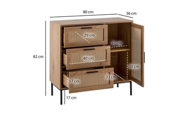 Skjenk Wohnling Melaminbelagt MDF Eik Optikk 3 Skuffer 1 Dør med Rattan Front Moderne - Møbler - Bord - Avlastningsbord & sidobord - Lampebord & sidebord