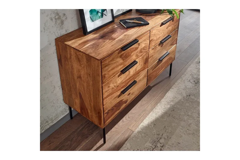 Skjenk Wohnling Solid tre 117 cm 6 skuffer filigrane metallben i landlig stil - Oppbevaring - Oppbevaringsmøbler - Sideboard & skjenk
