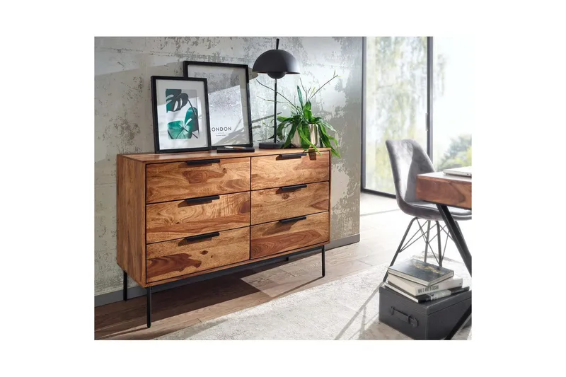 Skjenk Wohnling Solid tre 117 cm 6 skuffer filigrane metallben i landlig stil - Oppbevaring - Oppbevaringsmøbler - Sideboard & skjenk