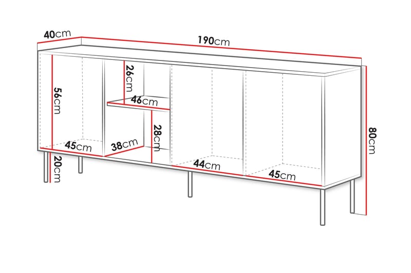 Stintino Skjenk 190x40 cm - Hvit/Grå - Oppbevaring - Oppbevaringsmøbler - Sideboard & skjenk