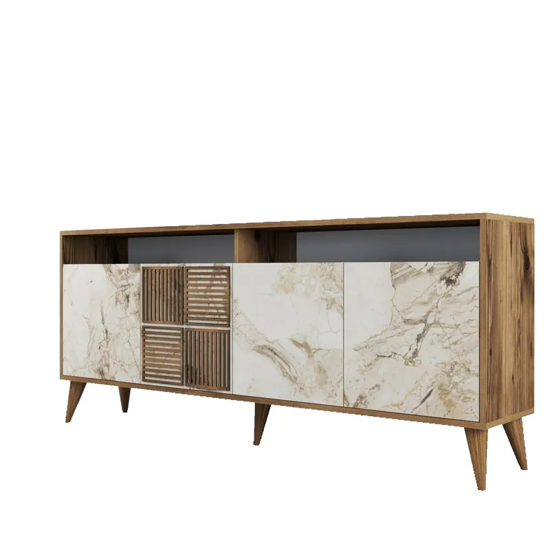 Stuemøbelsett Hanah Home Milan500 (180 x 78,6 x 35 cm) Valnøtt / travertin
