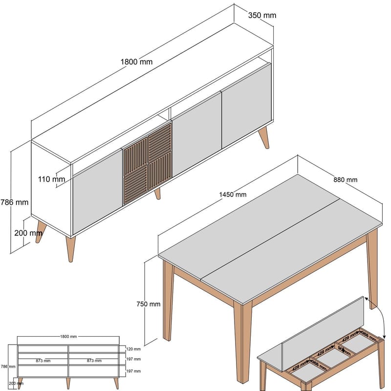 Stuemøbelsett Hanah Home Milan500 (180 x 78,6 x 35 cm) Valnøtt / travertin - Oppbevaring - Oppbevaringsmøbler - Møbelsett til stue