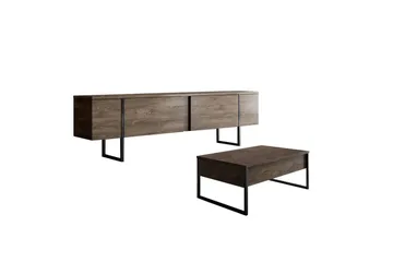 Stuemøbelsett Masafumie Sett Valnøtt / Svart - Valnøtt / Svart - Oppbevaring - Oppbevaringsmøbler - Møbelsett til stue