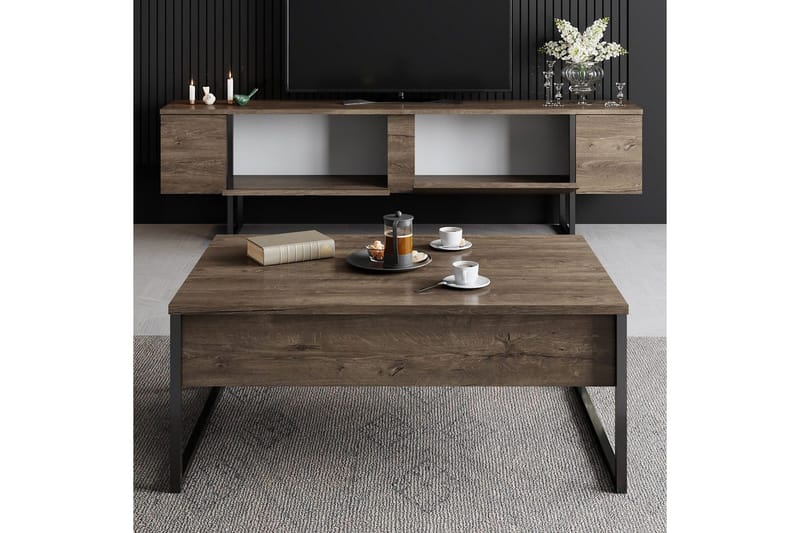 Stuemøbelsett Masafumie Sett Valnøtt / Svart - Valnøtt / Svart - Oppbevaring - Oppbevaringsmøbler - Møbelsett til stue