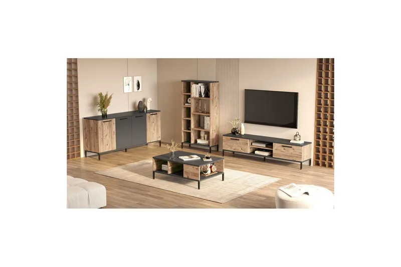Stuemøbelsett Zephral Atlantic Pine / Antrasitt - Natur/Antrasitt - Oppbevaring - Oppbevaringsmøbler - Møbelsett til stue