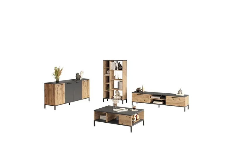 Stuemøbelsett Zephral Atlantic Pine / Antrasitt, Natur/Antrasitt