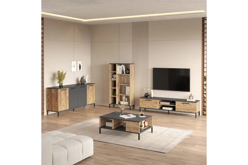 Stuemøbelsett Zephral Atlantic Pine / Antrasitt - Natur/Antrasitt - Oppbevaring - Oppbevaringsmøbler - Møbelsett til stue