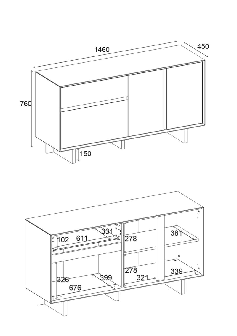 Tavon Konsoll 146x76x45 cm - Naturlig eik - Oppbevaring - Oppbevaringsmøbler - Sideboard & skjenk
